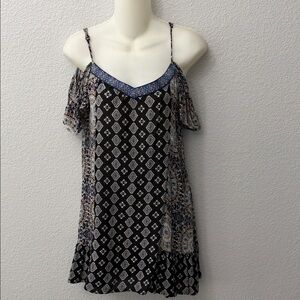 Band of Gypsies Paisley Mixed Print Cold Shoulder Mini Dress